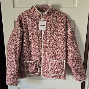Womens Floral Quilted Jacket - Red and White